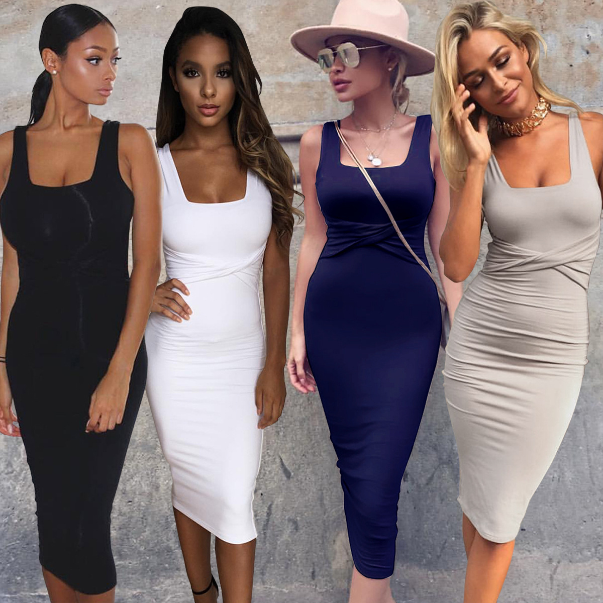 Femmes sexy club robes blanc bandage Bodycon réservoir robe Slim Fit sans manches en coton d'été vêtements 2 Couches Mini Party robe blanche