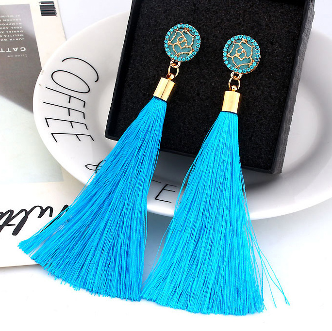 Vintage pierres précieuses longue Bohême Frange Tassel Dangle Crochet Boucles D/'oreilles Pour Femmes