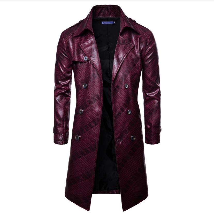 XQS Men Winter Slim Suded Leather Trench Coat Double Breasted Jacket Parka