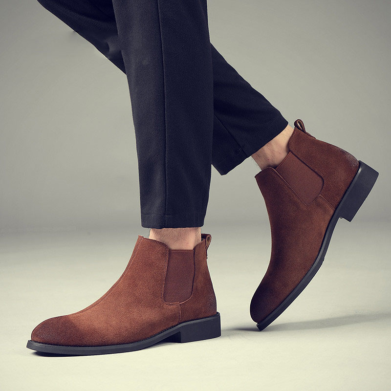 

Vintage Men Boots Autumn High Top Leather Single Boots Male Invisible Elevator Shoes Hairstylist Working Shoes