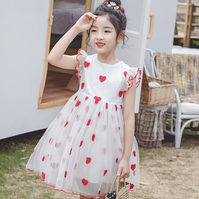 

Kids Girl Dress Summer 2020 New Western Style Girl Princess Dress Lace Puff Short Sleeve Veil Mesh Kids Clothes Outfits, White