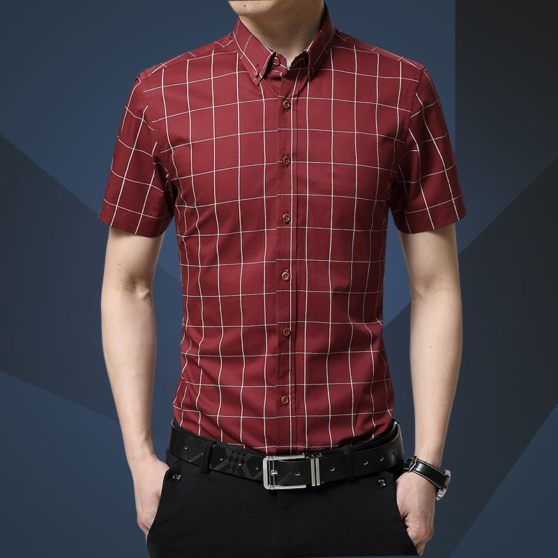 

Men Dress Shirt Short Sleeve Plaid Shirts 2016 Camisa Masculina Fashion Cotton Men Shirt Slim Fit Plus Size, White