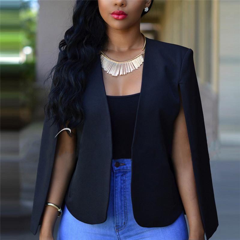 

Office Ladies Clothing Womens Long Sleeve Lapel Cape Casual Business Blazer Womens Coat Outwear Black White