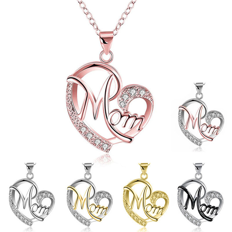 

Contrast Color Crystal Heart Mom Necklace Pendant Diamond Fashion Love Mom Jewelry Mother Birthday Day Gift Will and Sandy Drop Ship