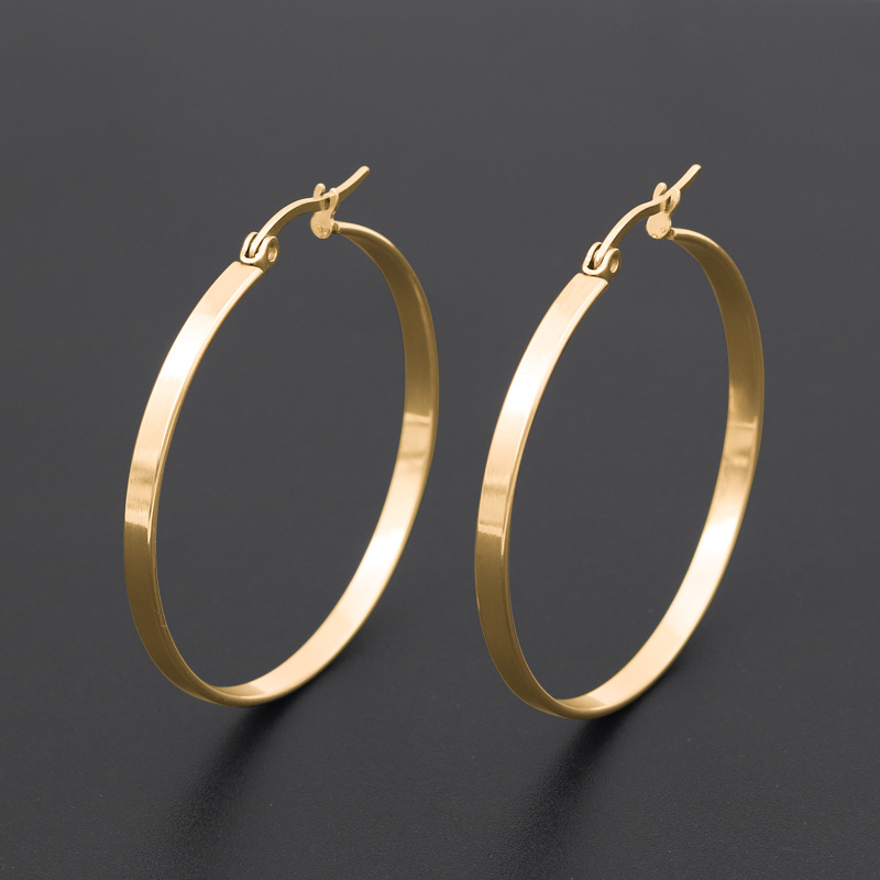 

Fashion Women Simple Round Loop Pendientes Rose Gold Black Titanium Steel Fat Round Circle C Shape Hoop Huggie Earring Jewelry
