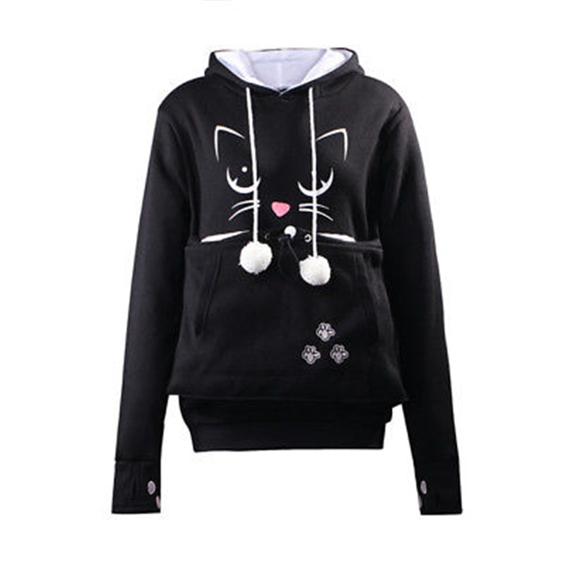 

Cat Lovers Hoodies With Cuddle Pouch Dog Pet Hoodies For Casual Kangaroo Pullovers With Ears Sweatshirt 2XL Drop Shipping, Black