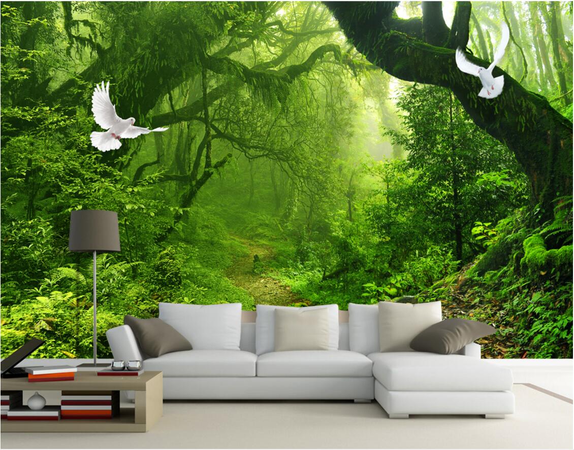 

WDBH 3d wallpaper custom photo on a wall Fresh green forest big tree background living room home decor 3d wall mural wallpaper for walls 3 d, Non-woven