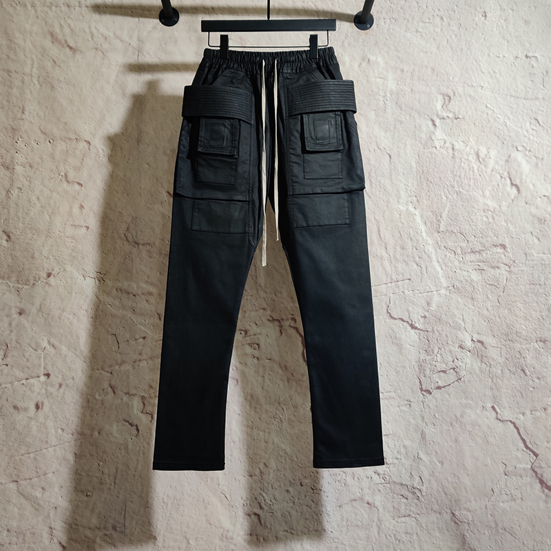 20ss Owen Seak Men Oil wax Denim Jeans Classic Gothic Men's Coated Summer Straight Hip Hop Women Solid Jeans Pants Size XL