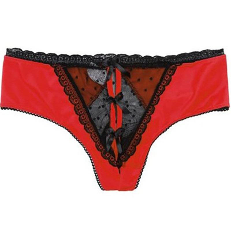 

Women Sexy Panties Exotic Funny Lace Mesh Hole Briefs Red Black Rose red
