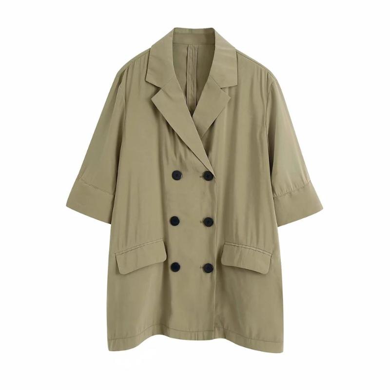 

2020 new autumn women loose fitting blazer flowing lapel collar short sleeves double-breasted button flowing blazer veste femme