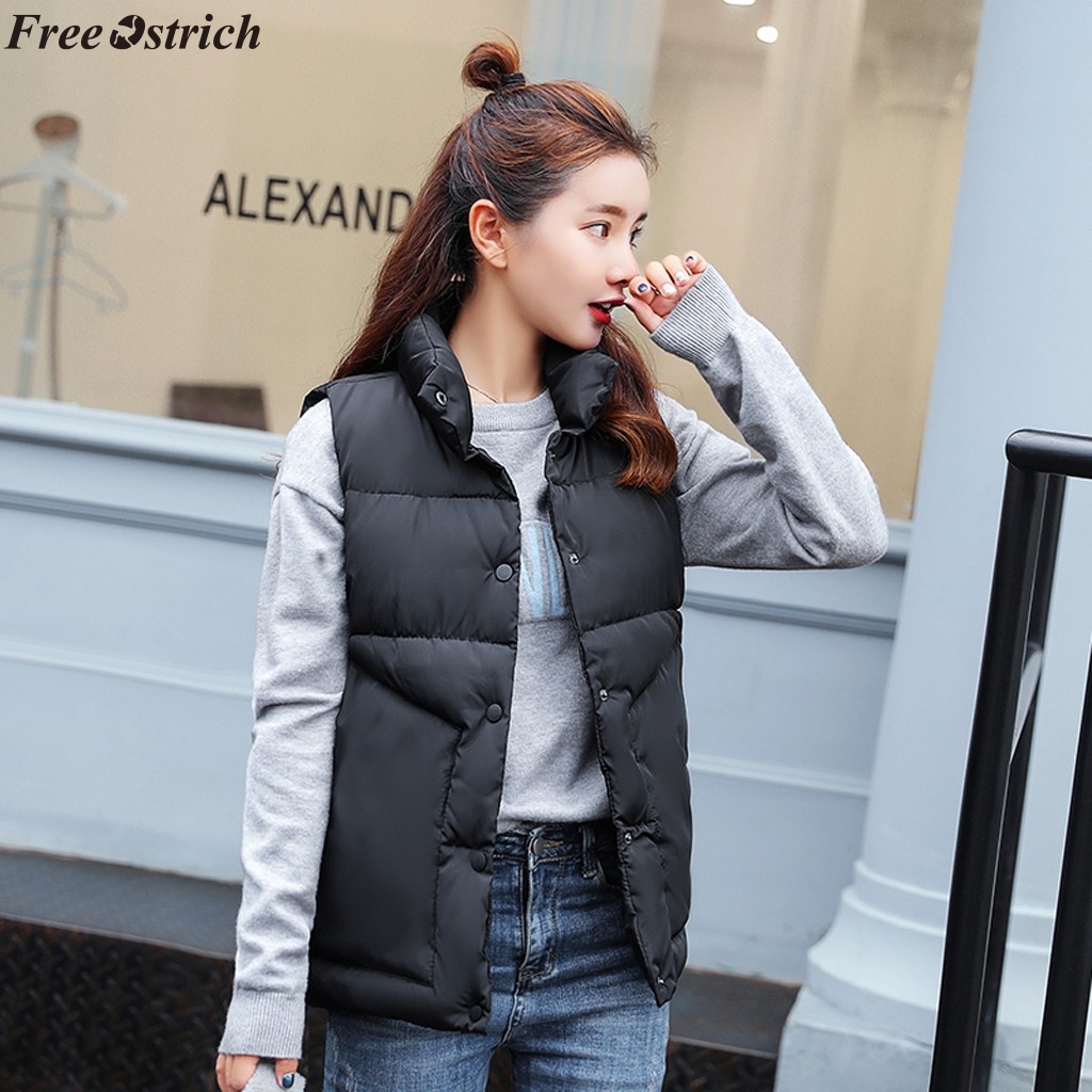 

SAGACE Women Fashion Outerwear Sleeveless Jackets Cotton-padded Print Coats Female slim vest female windproof warm vest jacket, Black