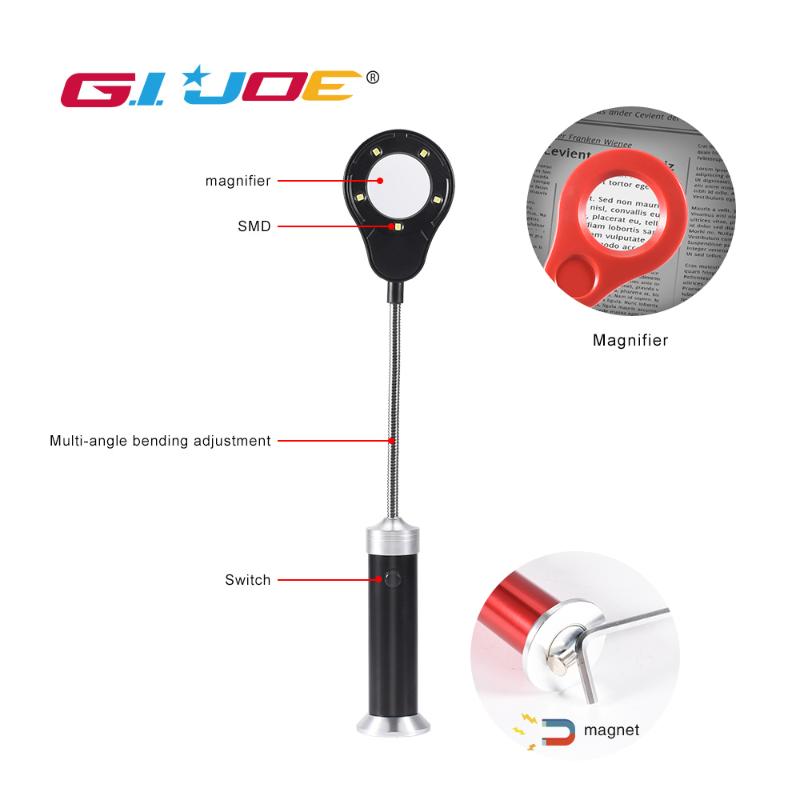 

GIJOE led worklight aluminum alloy search light powerful work lamp magnetic use 3* battery portable light with magnifier