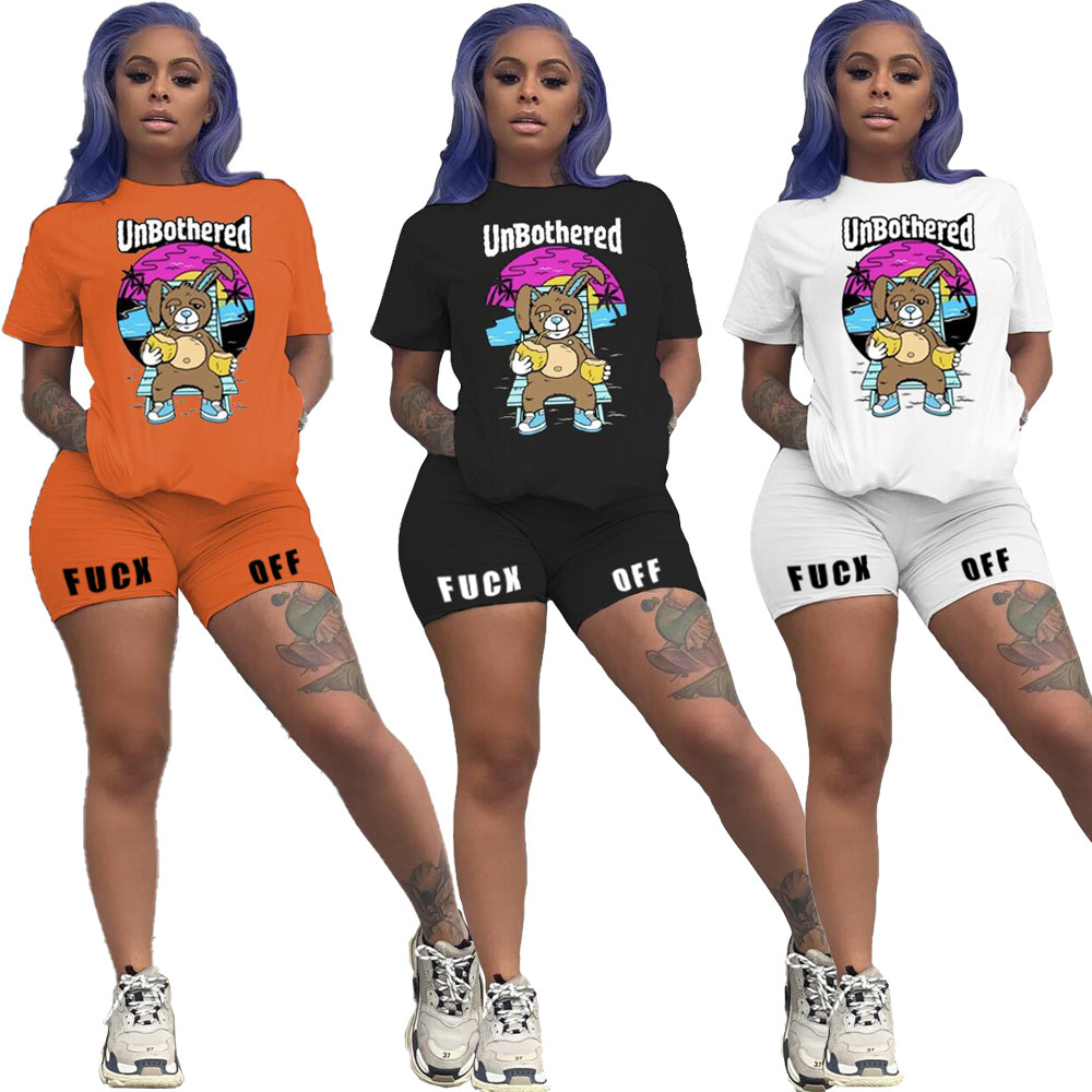 

Desiger Women Shorts Outfits Summer Print Tracksuit T Shirt Top + Pants 2 Piece Set Ladies Sweatsuits Clothes Plus Size Sets, Orange