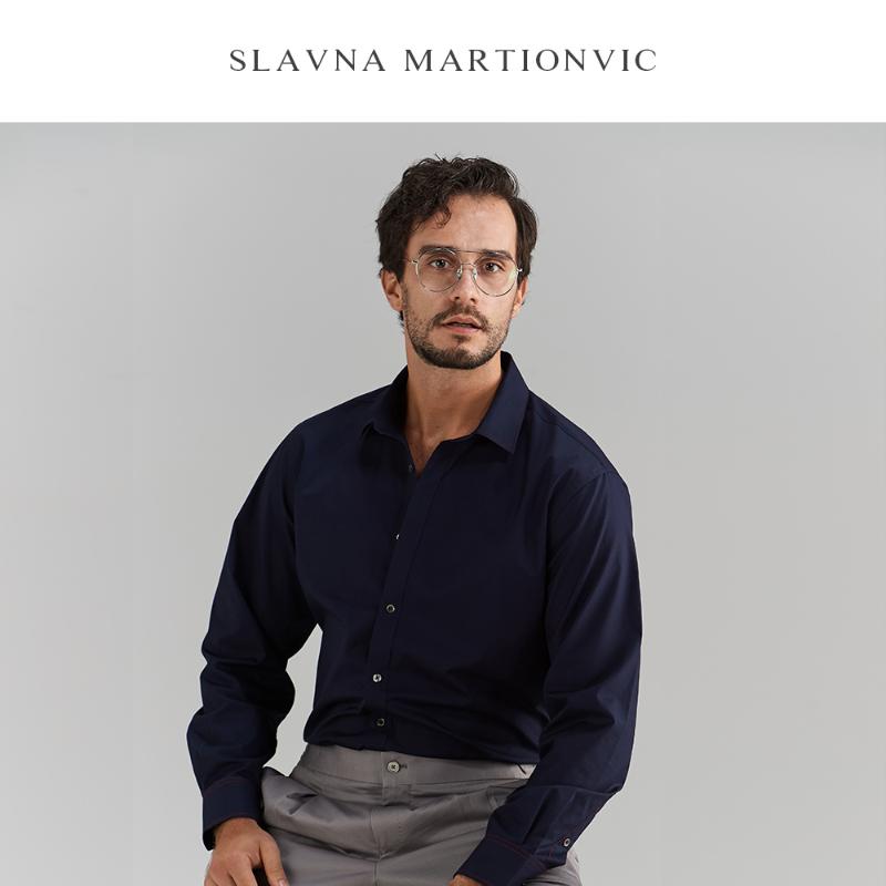 

Slavna Martinovic2019 Autumn Winter Cotton Champagne Collar Long Sleeve Top Black Business Men' Shirt