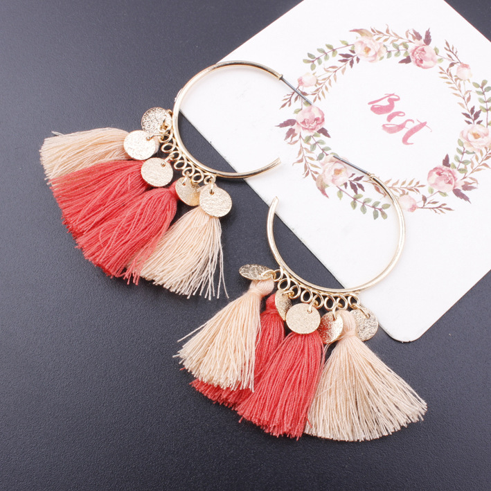 

Hot Bohemia Statement Tassel Earrings Gold Color Round Drop Earrings for Women Wedding Long Fringed Earrings Jewelry Gift DHL Free