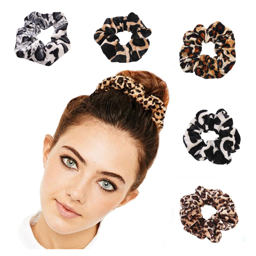 

24 pcs/lot 10 cm Velvet Scrunchies Leopard Printed Hair Scrunchies Bulk Polka Dot Hair Rubber Band Girls Ponytail Holder Head wear 5 Colors