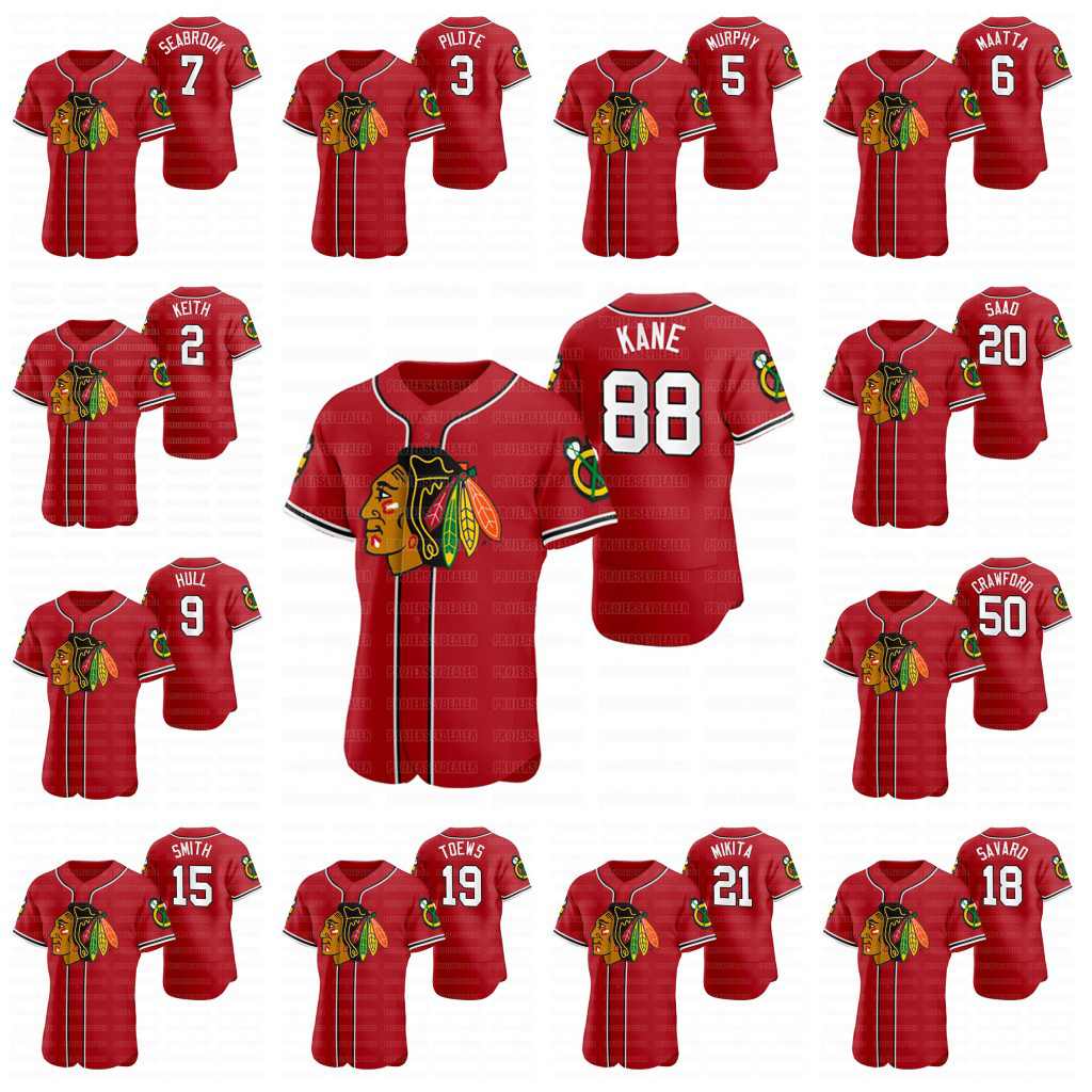 

Chicago Blackhawks 2020 Hockey X Baseball Crossover Patrick Kane Jonathan Toews Bobby Hull Duncan Keith Saad Crawford Baseball Jerseys, Youth s-xl
