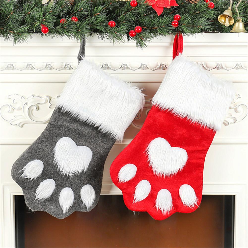 

Christmas Stockings Cute Dog Claw Socks Red Grey Velvet Stocking For Family Holiday Xmas Party christmas decorations for home