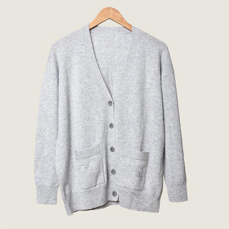 

100% Cashmere Gray and Black Sweater Single Breasted V-neck 2019 New Autumn and Winter Cardigan