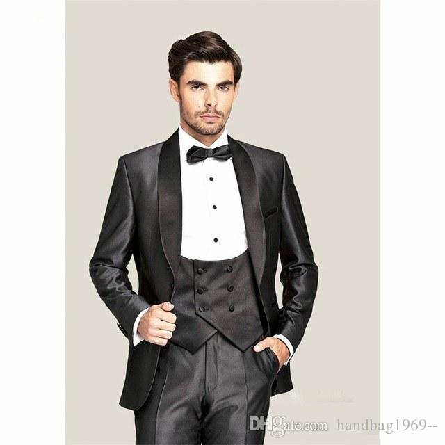 

Fashionable One Button Black Groom Tuxedos Shawl Lapel Groomsmen Best Man Mens Wedding Suits (Jacket+Pants+Vest+Tie) D:230, Same as image