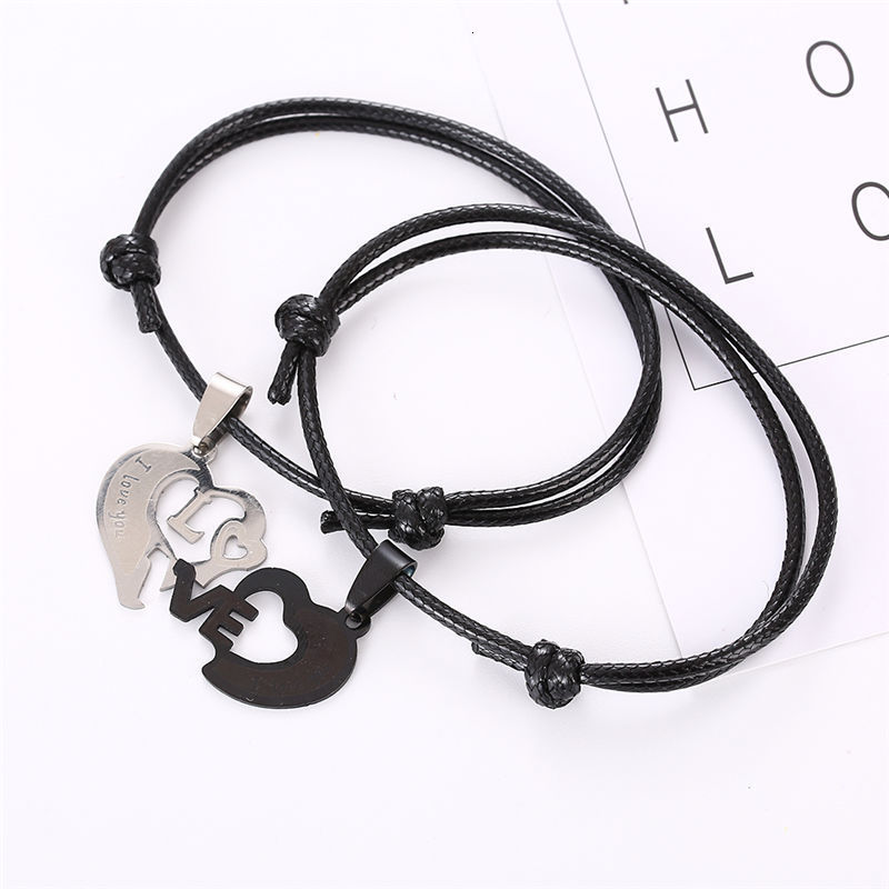 

2019 New Fashion Couple Bracelet For Lovers Two Pieces Heart Stainless Steel 'love' Pendant Rope Chain Paired Bracelet Gifts