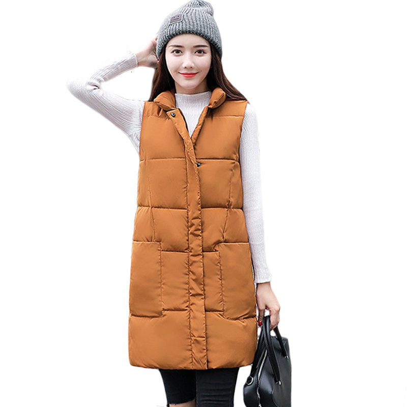 

Women Winter Vest Long Slender Pak Kraag Zakken Vest Girls Hot Mouwlless Jas Femme Colete Feminino CM582, Beige