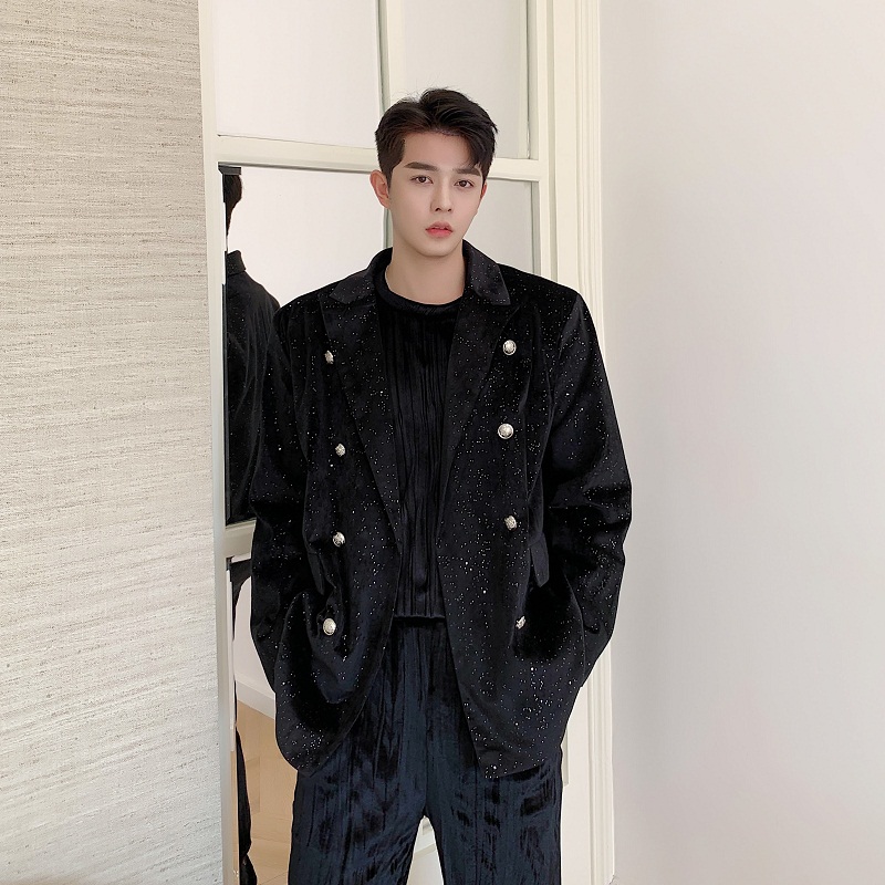 

Men Double Breasted Vintage Velvet Diamond Casual Suit Blazer Jacket Stage Show Clothing Male Fashion Suit Coat Outerwear, 3918