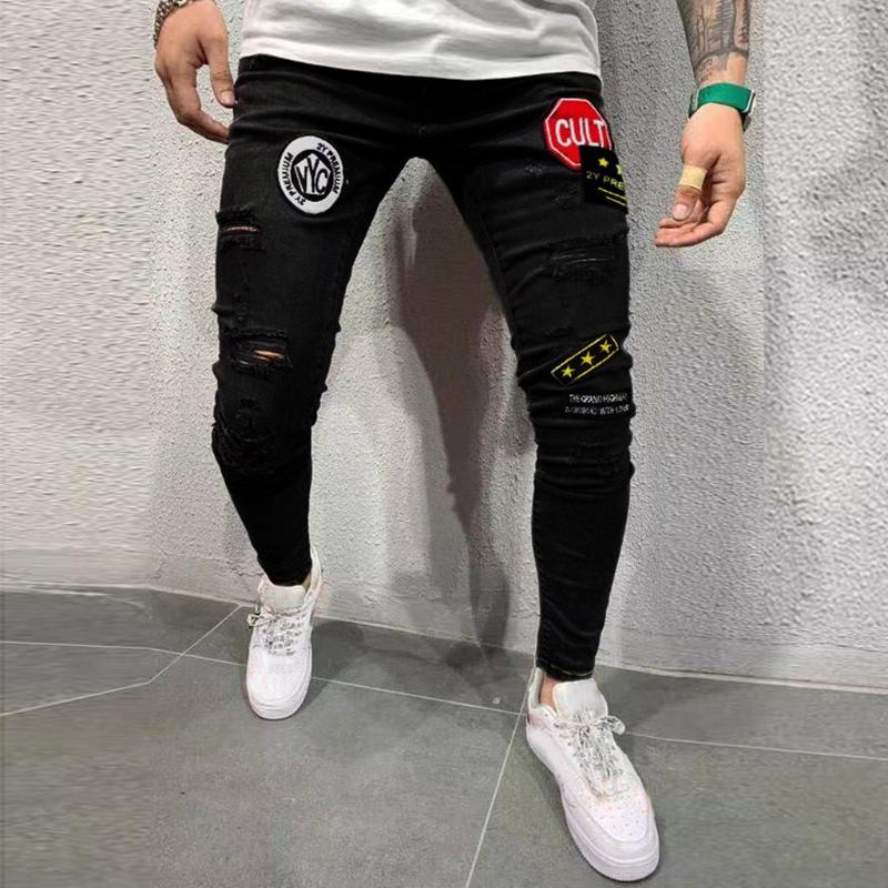 Men's Pants Fashion Casual Denim Straight Hole Trouser Distressed Jeans Long Pants Mens trouser Fashion high quality Men