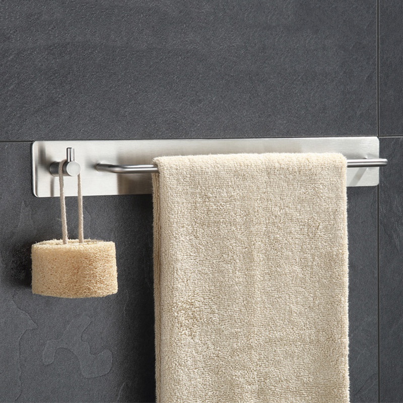 

Brushed Nickel Towel Bar Holder with Hook Hanger, No Drill Self Adhesive Hand Towel Bar Holder, Modern Bathroom Kitchen 304 Stai, Silver