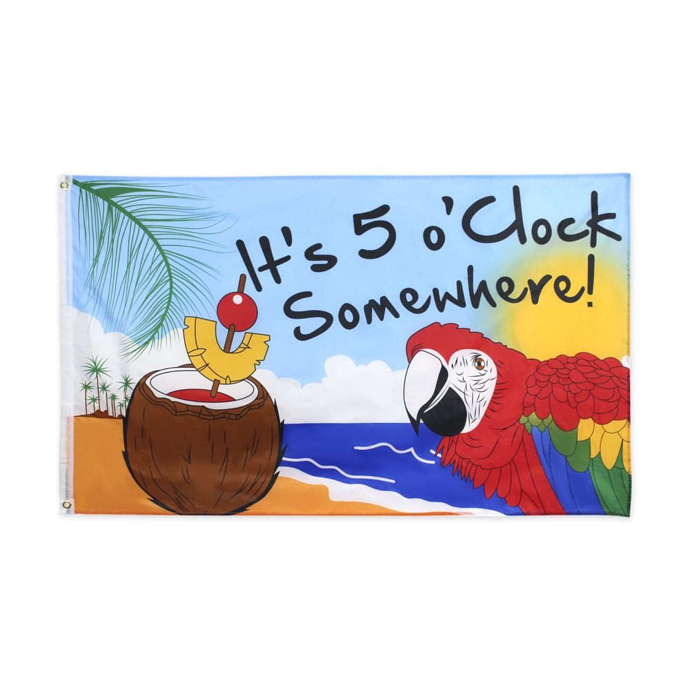 

Free Shipping In Stock 3x5ft 90x150cm It's 5 O'Clock Somewhere Party Parrot Margaritaville Jimmy Buffett flag for Happy Hour Margarita