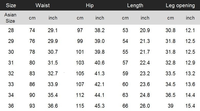 Suit Pants Size Chart