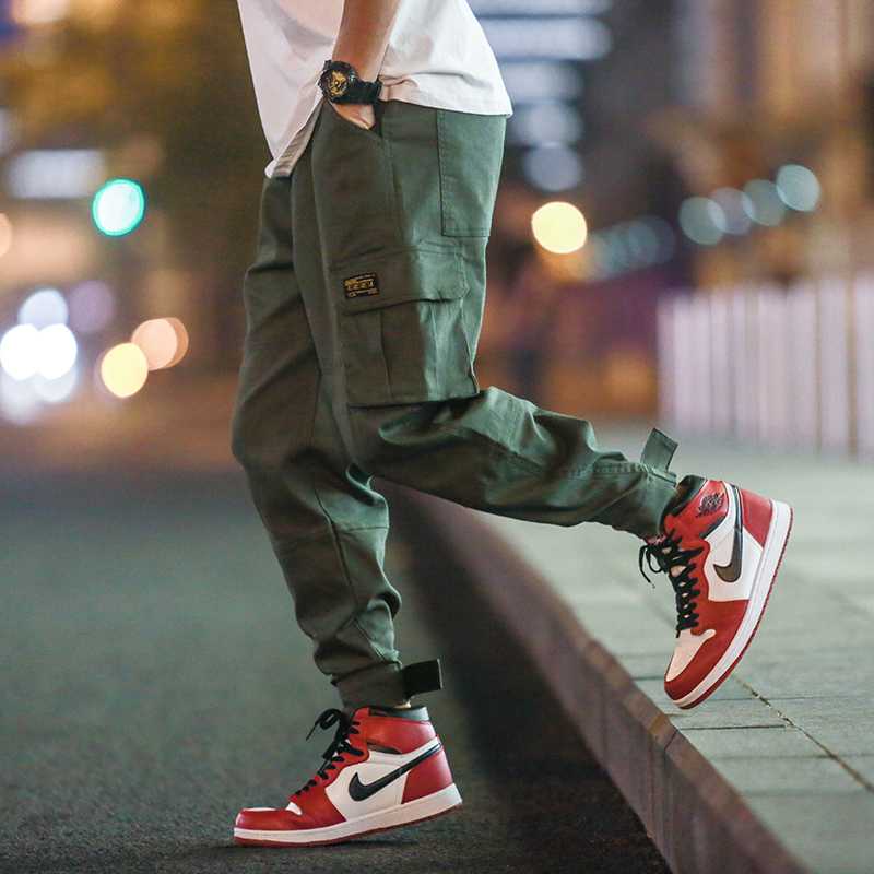 

2020 Autumn Spring Cotton Pants Men Cargo Pants Multi-pocket Elastic Waist Harem Pant Hip Hop Casual Trousers Joggers Male M-5XL, Black