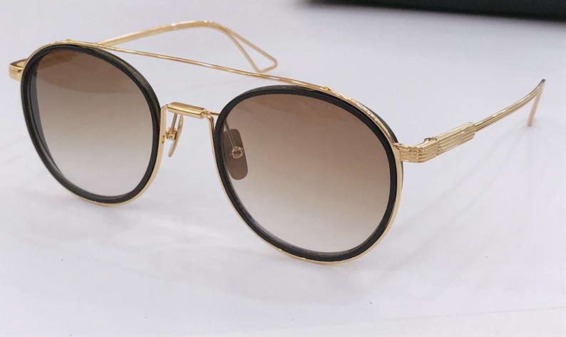 

Round Sunglasses 115 Titanium Gold tone frame Brown gradient lens unisex Sunglasses Shades New with Box, White;black