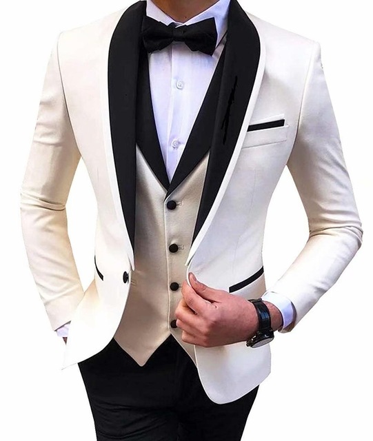 

Fashion Shawl Lapel Blazer Slim Fit Prom Tuxedos Vest Pants 3 Pieces Suit Set Groomsmen for Wedding Men's Suits terno masculino, Custom color