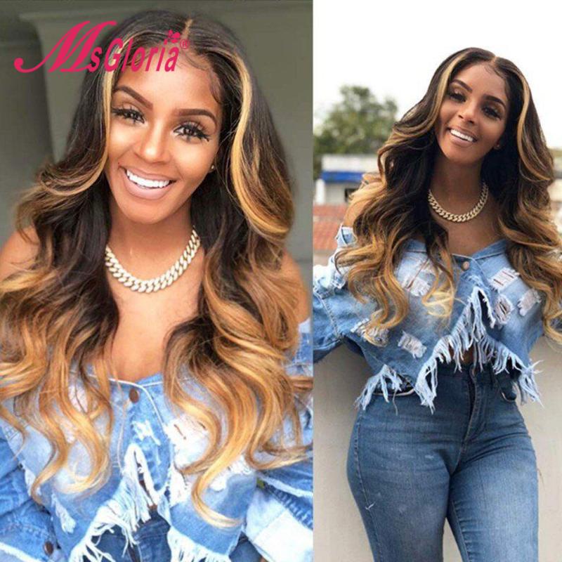 

180% Density Body Wave Honey Blonde Wig 13X6 Lace Front Human Hair Wigs For Women Brazilian Remy Ombre Human Hair Lace Wig, As pic