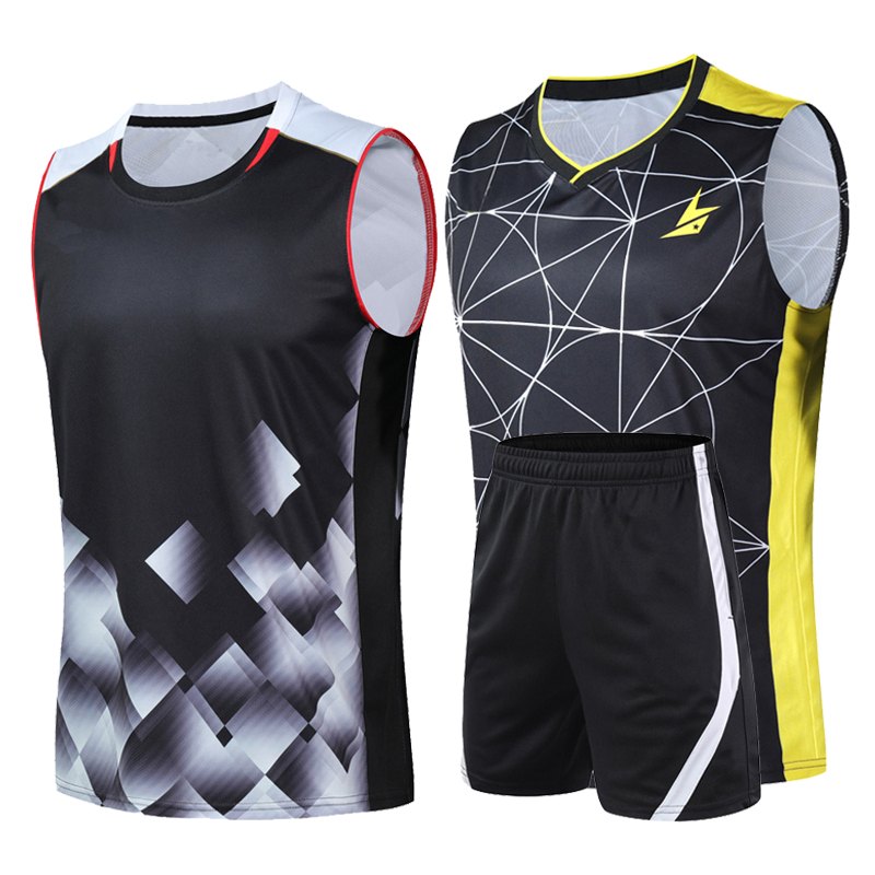 

New sleeveless badminton suit men's top quick drying tennis shirt + shorts table tennis sportswear sleeveless shirt, (82)men black a shirt