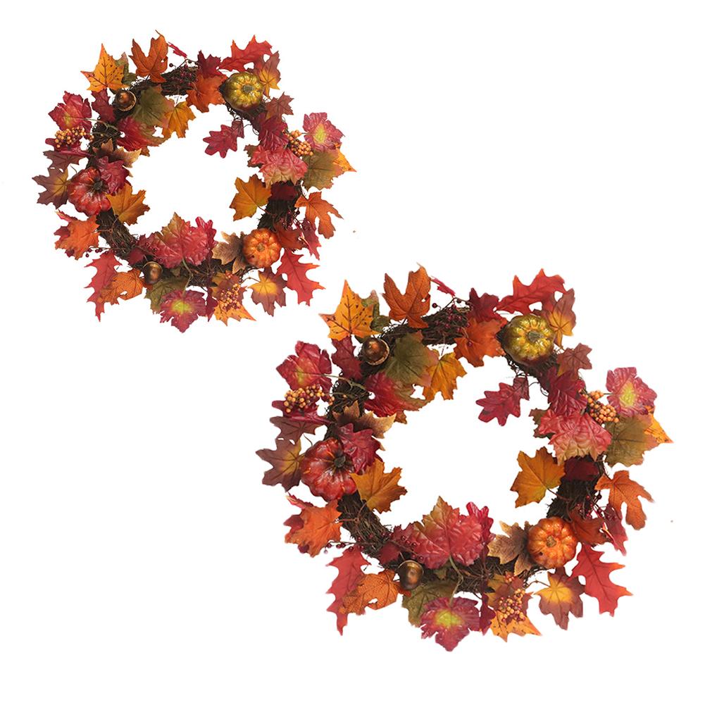 

45/60cm New Year Thanksgiving Wreath Burgundy Maple Pumpkin Wreath Thanksgiving Home Decoration Christmas Decoration Pendant, 45cm