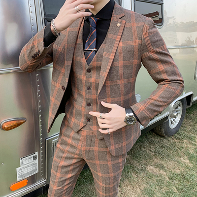

Men Suit Vest With Pants Classic Plaid Suits 3 Piece Slim Fit Wedding Suits for Men Tuxedo Father 2020, Kids suits set
