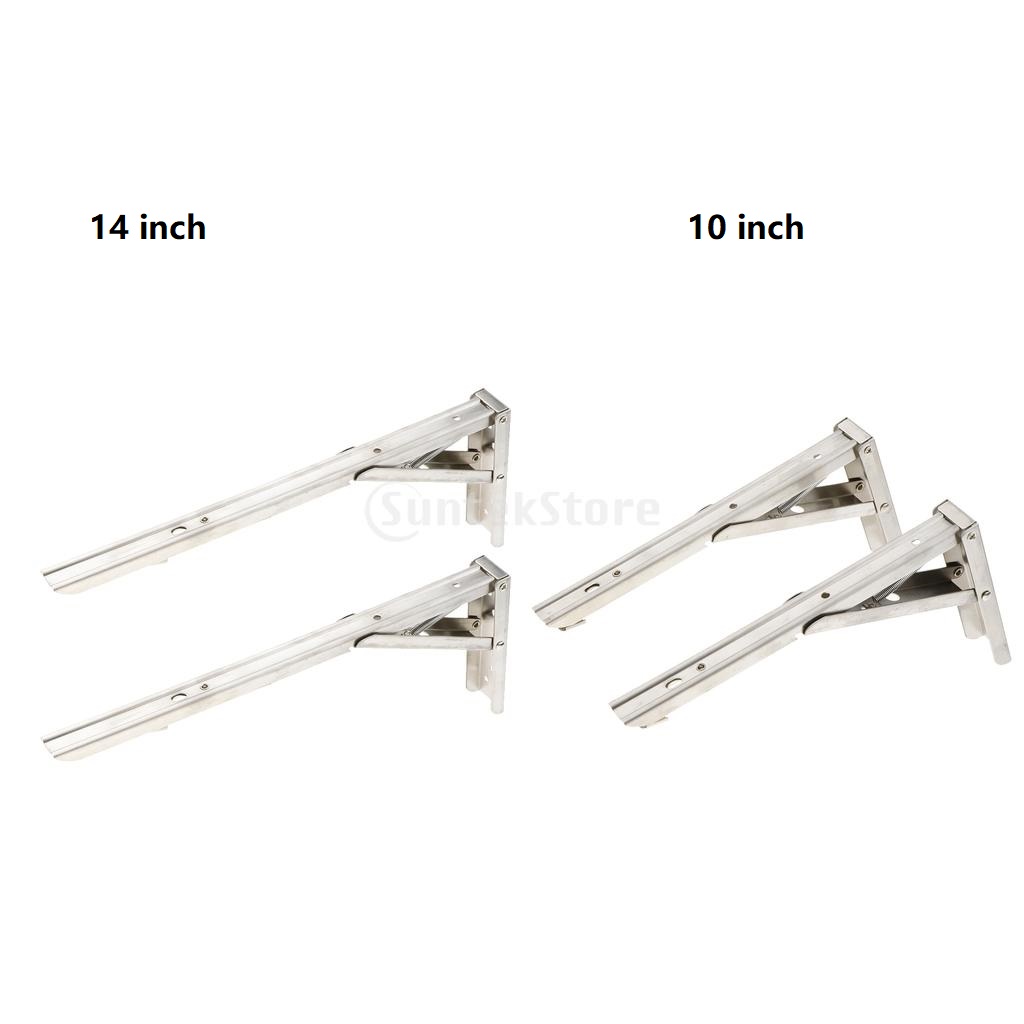 

2 pairs folding 10\" 14\" shelf bracket steel corner brace joint triangle