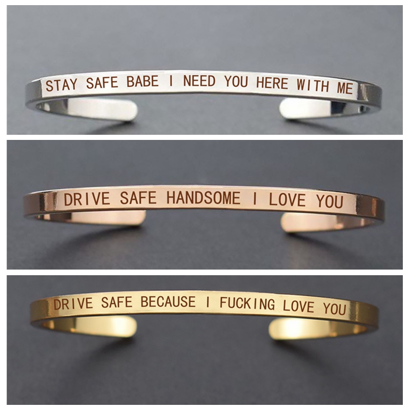 

Cuff Boyfriend Girlfriend Gift " Stay Safe Babe I Need You Here With Me Engraved Metal Bracelet Lovers Jewelry Valentines Day Gifts