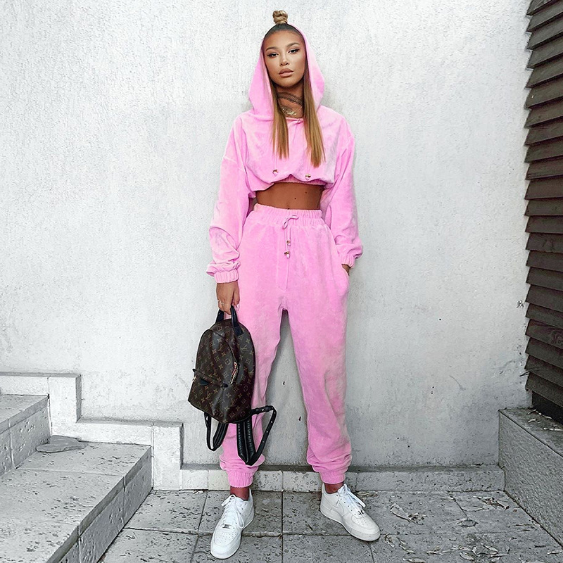

Womens Designer Tracksuits New Fashion Casual Sequin Stitching Hoodies Sports Suit Women Casual Tracksuits 2020 Hot Sale, Pink