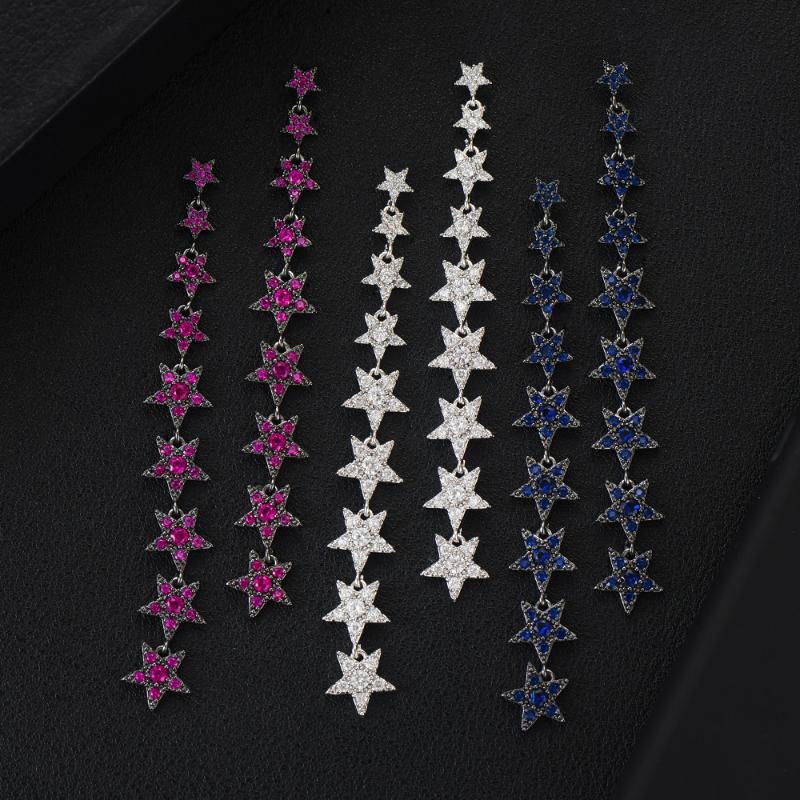 

GODKI New Trendy Romantic Star Chain Dangle Earrings For Bridal Wedding Trendy Girl Daily Earrings Clear Cubic Zirconia Jewelry