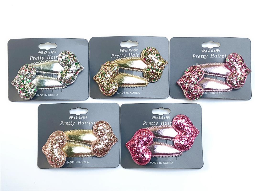 

1set Fashion Cute Glitter Love Heart Snap Clips Cartoon Barrettes Hairpins Princess Headwear Boutique Hair Accessories for Girls, Pink