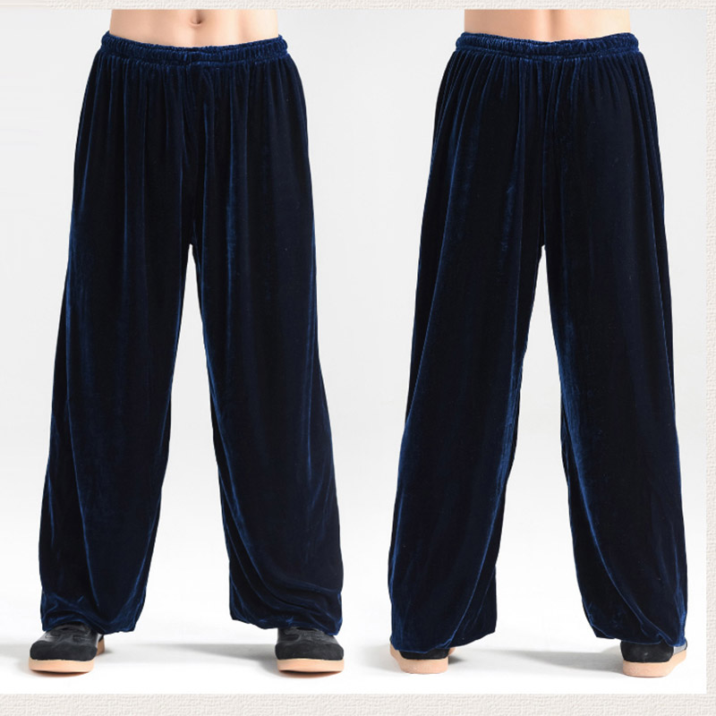 

Tai chi pants thicken and warm gold velvet pants autumn and winter pleuche trouser for men women, Black