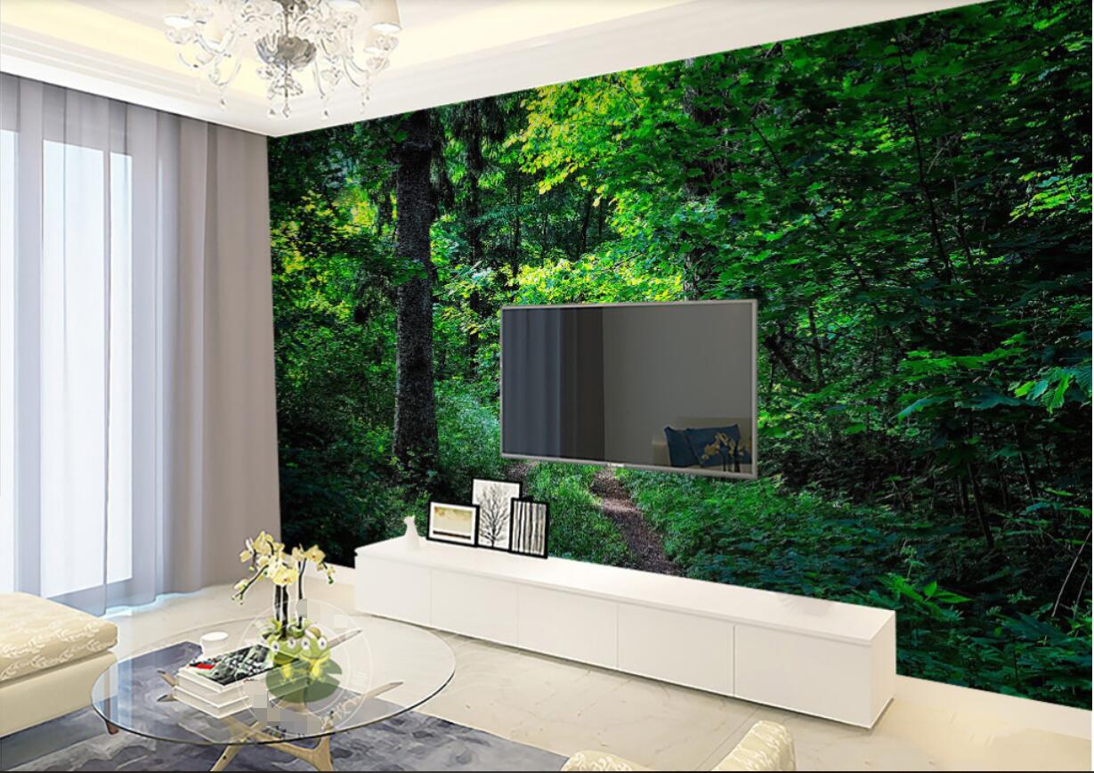 

3d room wallpaper custom photo non-woven mural Green woods forest grass path winding road scenery TV background wall wallpaper for walls 3 d, Picture shows