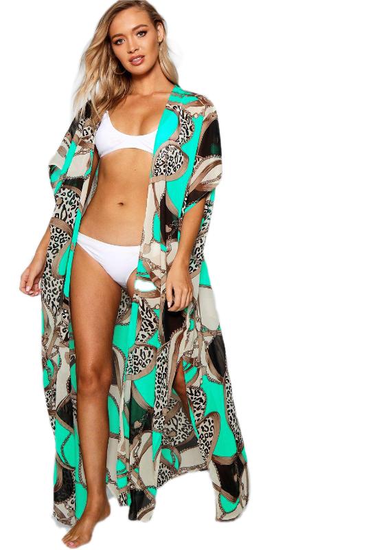 

Boohoo Chain Print Maxi Beach Kimono Femme blue