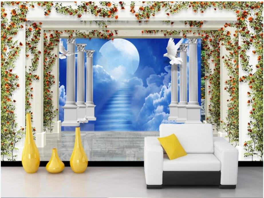 

3D wall covering custom mural wallpaper 3D pillar three-dimensional space Roman column flower vine TV background wall home decor wall papers, Black
