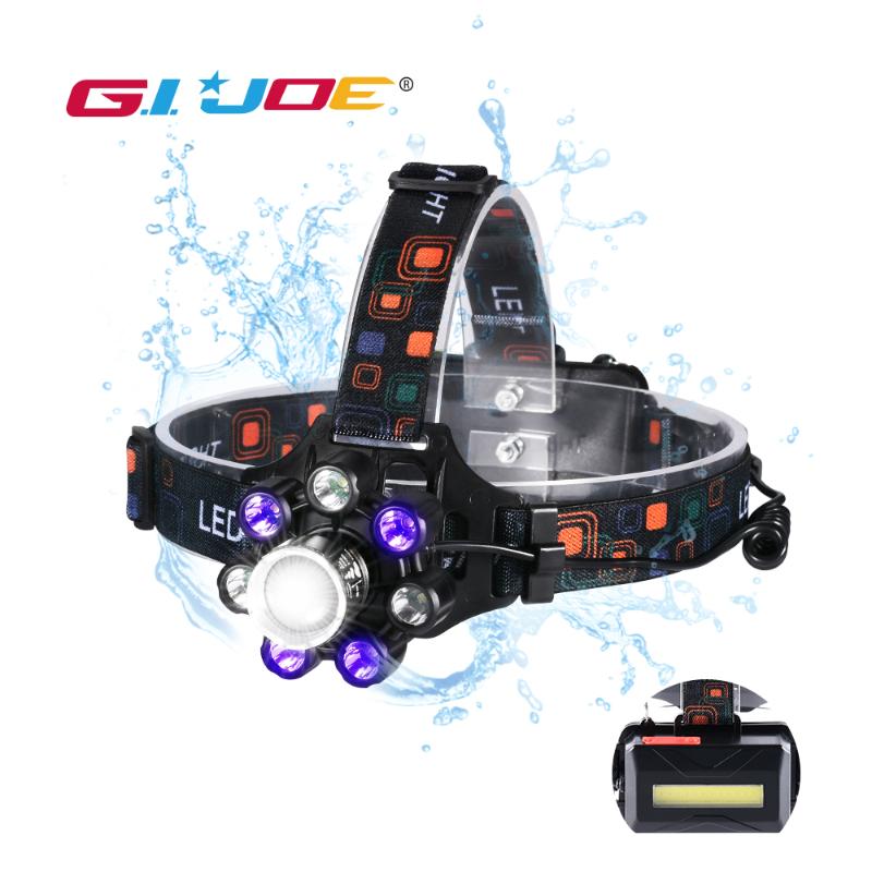 

Powerful headlamps led head light t6 9 modes USB rechargable head Torch 2000LM use 2*18650 battery uv waterproof repair light