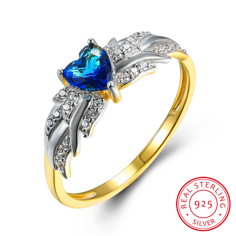 Femmes de Luxe or Plaqué Bleu Saphir en Cristal Bague