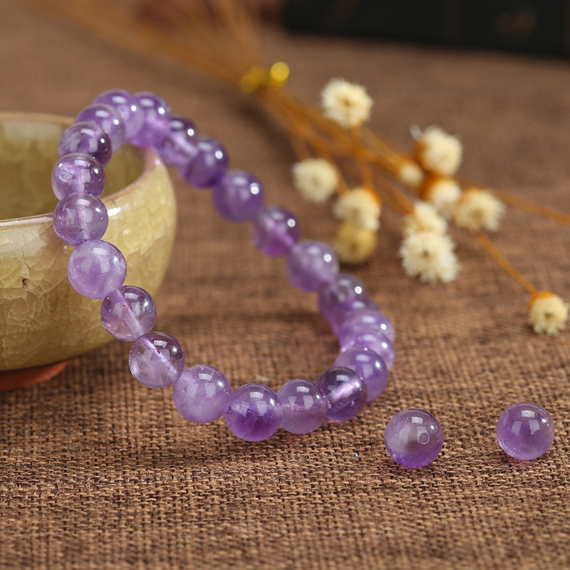Popular Natural Amethyst Bracelet 6/8/10 mm beads natural stone crystal bracelet fashion single Bracelet factory outlet for girls women-image-520069498